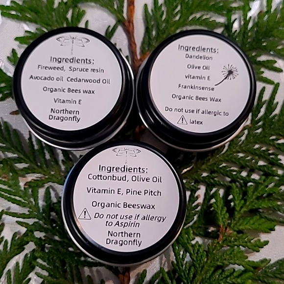 Fireweed/Spruce Salve, Dandelion/Frankinsence Salve, Cottonwoodbud/Pine Pitch - Picture 2 of 5